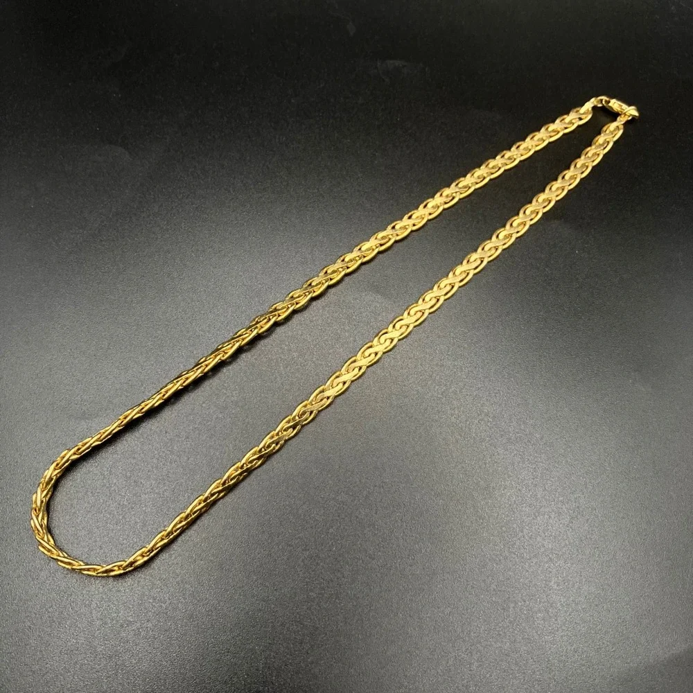 Vintage Braided Chain Necklace Gold Tone Chunky Layering 17in